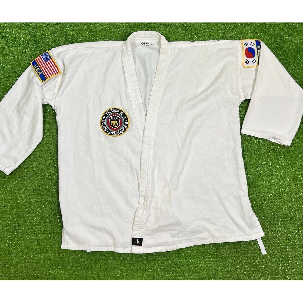 century taekwondo Gi Size 3 Top White Chung Do Kwan US Flag Korean Flag EUC‎